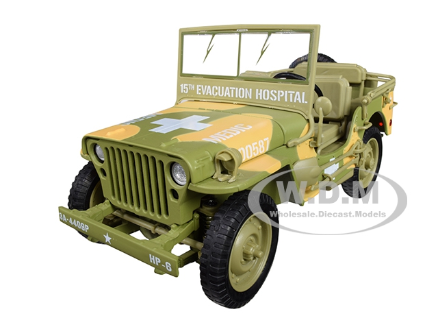 1941 Willys Mb Jeep Wwii Army "medic" (15th Evacuation Hospital) Camouflage 1/18 Diecast Model Car By Autoworld
