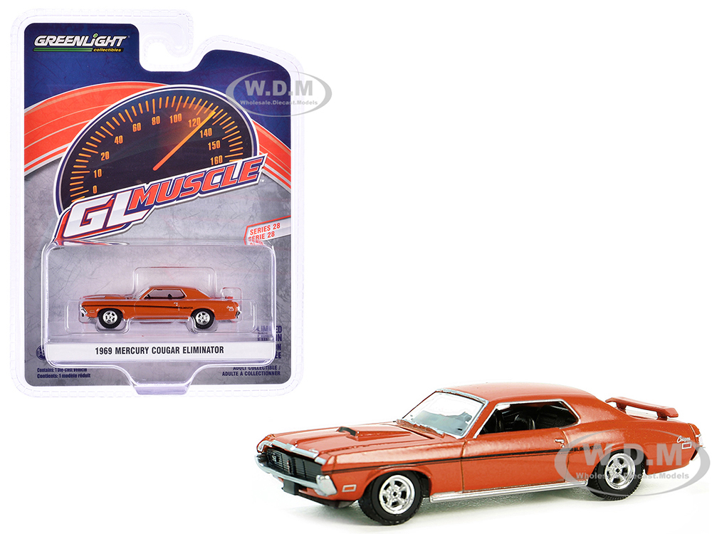 1969 Mercury Cougar Eliminator Competition Orange with Black Stripes GreenLight Muscle Series 28 1/64 Diecast Model Car by Greenlight