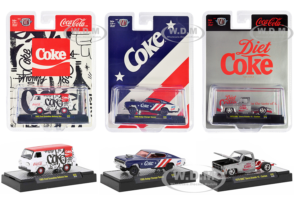 "Coca-Cola" Set of 3 pieces Release 32 Limited Edition to 9250 pieces Worldwide 1/64 Diecast Model Cars by M2 Machines