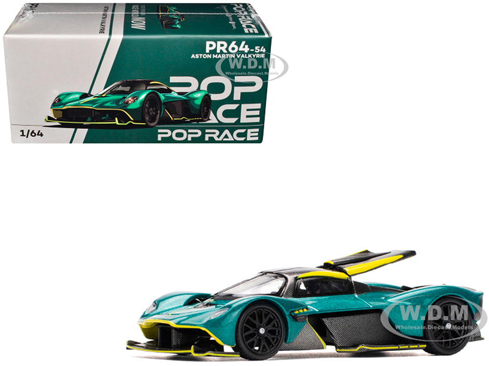 Aston Martin Valkyrie Green Metallic with Carbon Top 1/64 Diecast Model Car by Pop Race