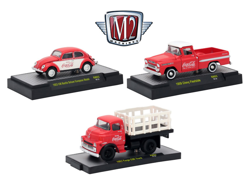 "coca-cola" Release 3 Set Of 3 Cars Limited Edition To 4800 Pieces Worldwide Hobby Exclusive 1/64 Diecast Models By M2 Machines