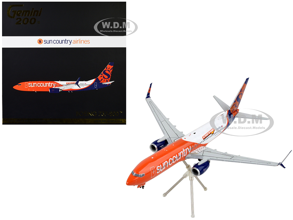 Boeing 737-800 Commercial Aircraft "Sun Country Airlines" Orange and White "Gemini 200" Series 1/200 Diecast Model Airplane by GeminiJets