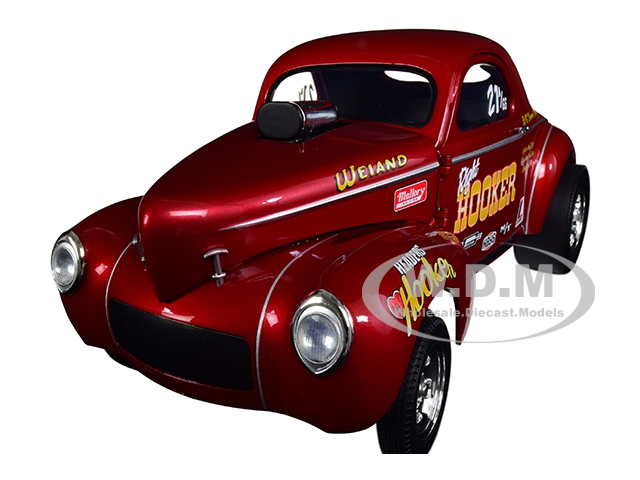 1941 Gasser "hooker Headers" Metallic Red 1/18 Diecast Model Car By Acme