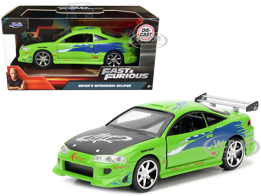 Brians 1995 Mitsubishi Eclipse Green with Graphics Fast &amp; Furious Movie 1/32 Diecast Model Car by Jada