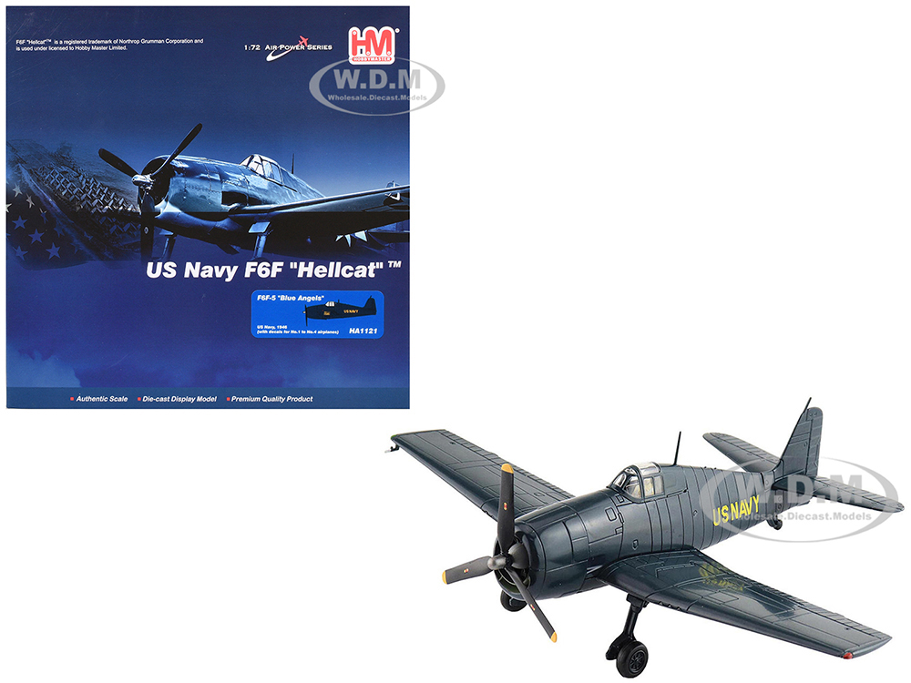 Grumman F6F-5 Hellcat Fighter Aircraft "Blue Angels 1-4 Decals" (1946) United States Navy "Air Power Series" 1/72 Diecast Model by Hobby Master