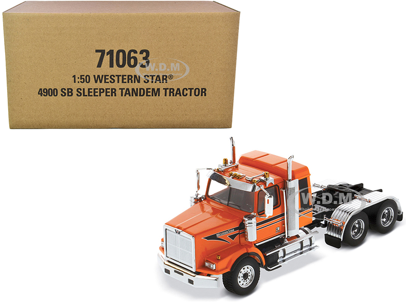 Western Star 4900 SB Tandem Sleeper Cab Truck Tractor Orange with Black Stripes "Transport Series" 1/50 Diecast Model by Diecast Masters