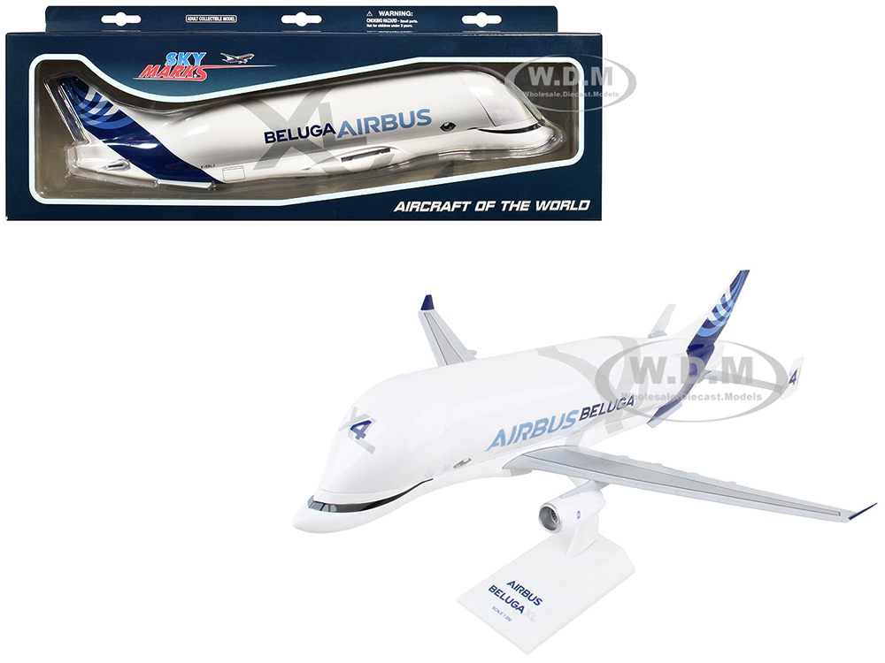 Airbus Beluga XL 4 Commercial Aircraft Airbus Transport International (F-GXLJ) White with Blue Tail (Snap-Fit) 1/200 Plastic Model by Skymarks