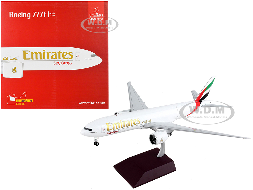 Boeing 777F Commercial Aircraft "Emirates Airlines - SkyCargo" White with Striped Tail "Gemini 200 - Interactive" Series 1/200 Diecast Model Airplane