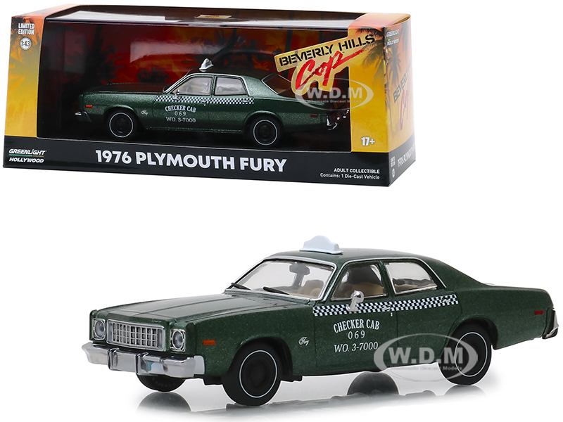 1976 Plymouth Fury Taxi "checker Cab 069 Wo. 3-7000" Metallic Green "beverly Hills Cop" (1984) Movie 1/43 Diecast Model Car By Greenlight