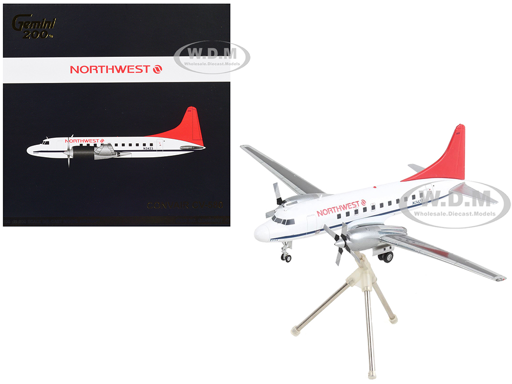 Convair CV-580 Commercial Aircraft Northwest Airlines White with Red Tail Gemini 200 Series 1/200 Diecast Model Airplane by GeminiJets