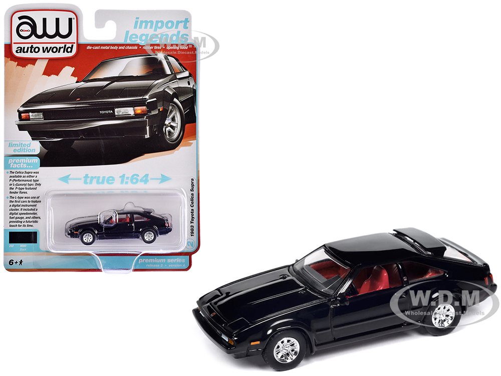 1983 Toyota Celica Supra Black with Red Interior "Import Legends" Series 1/64 Diecast Model Car by Auto World