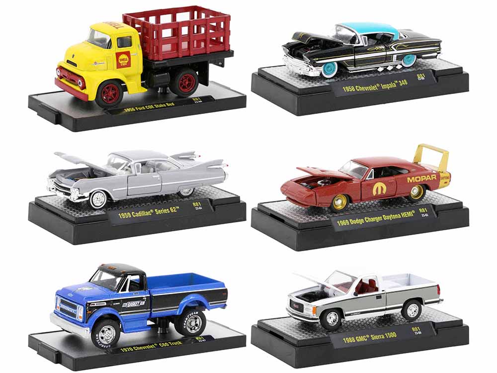 Auto-Thentics 6 piece Set Release 81 IN DISPLAY CASES Limited Edition 1/64 Diecast Model Cars by M2 Machines