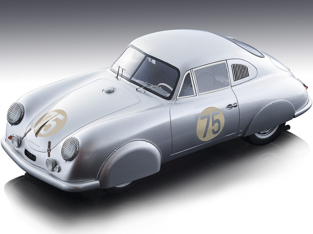 1951 Porsche 356 SL #75 Silver Metallic Porsche Racing 75th Anniversary Edition Limited Edition to 100 pieces Worldwide Mythos Series 1/18 Model Car by Tecnomodel