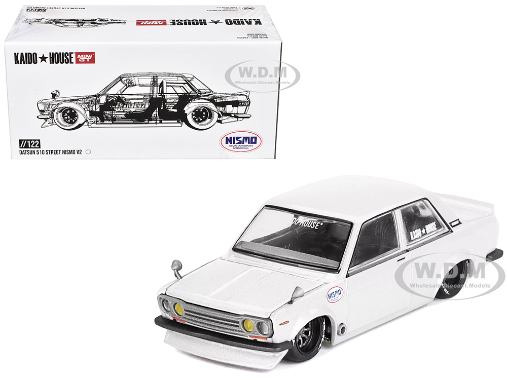 Datsun 510 Street Nismo V2 White (Designed by Jun Imai) Kaido House Special 1/64 Diecast Model Car by Mini GT