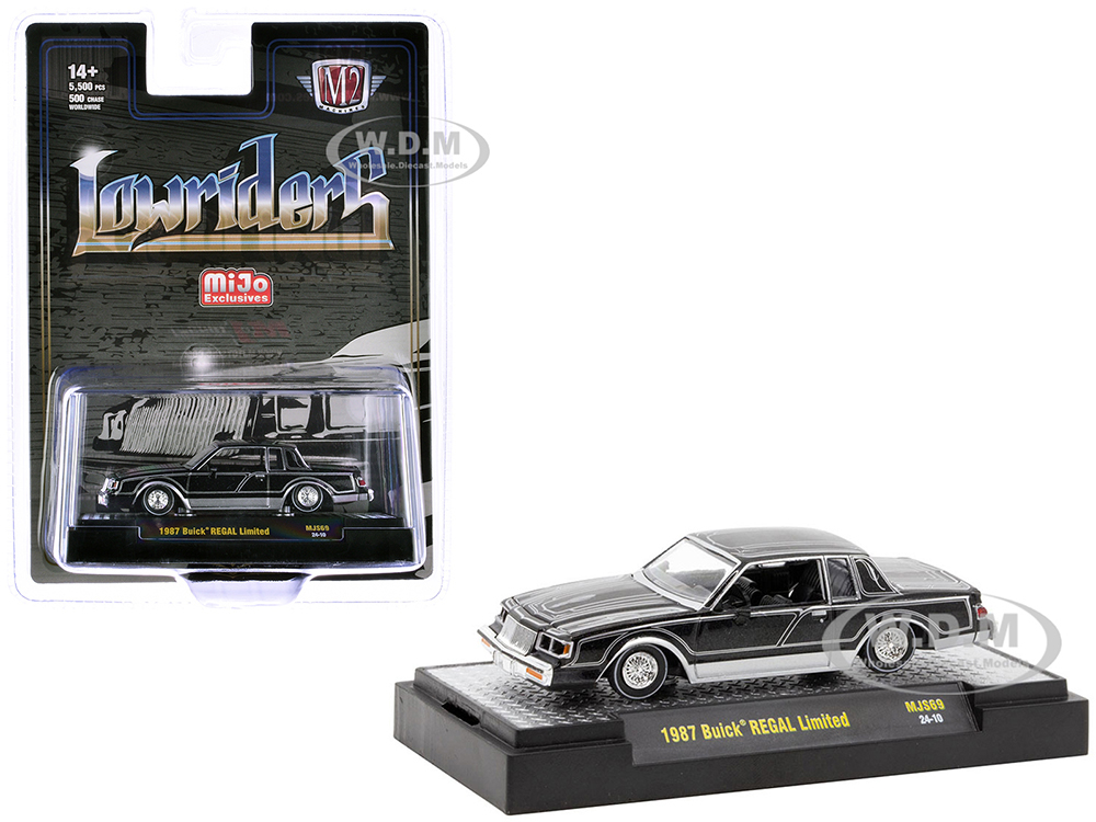 1987 Buick Regal Limited Lowrider Black with Silver Graphics Lowriders Limited Edition to 5500 pieces Worldwide 1/64 Diecast Model Car by M2 Machines