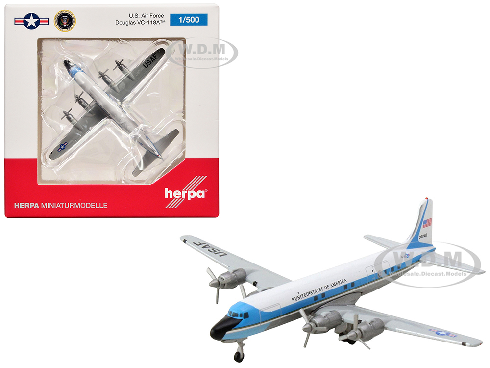 Douglas VC-118A Transport Aircraft "United States Air Force One 1254th Air Transport Wing Andrews Air Base" (53-3240) White with Blue Stripes 1/500 D