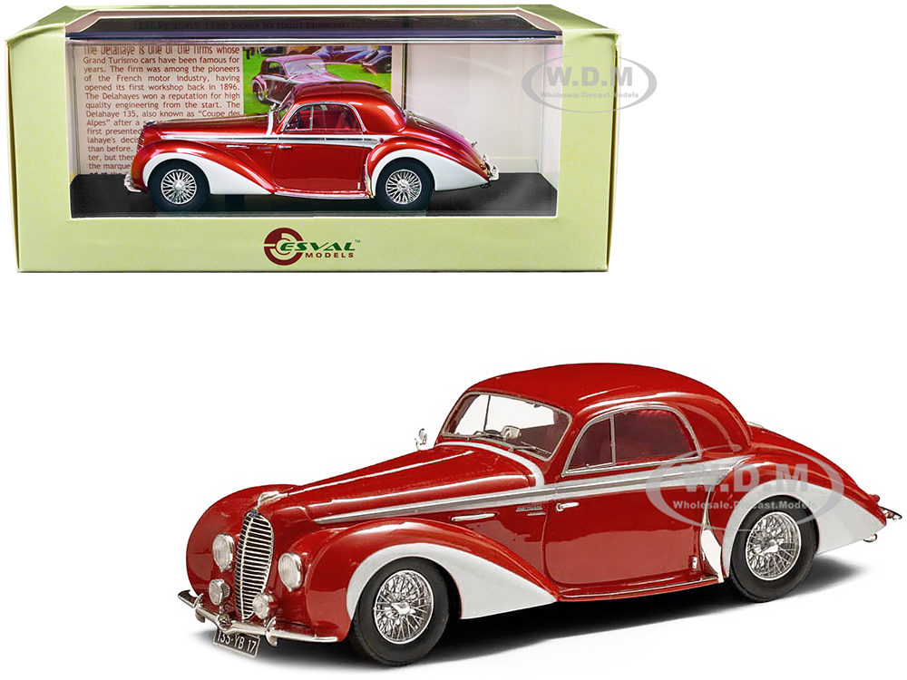 1947 Delahaye 135M Coupe RHD (Right Hand Drive) by Henri Chapron Red Metallic and White with Red Interior Limited Edition to 250 pieces Worldwide 1/43 Model Car by Esval Models