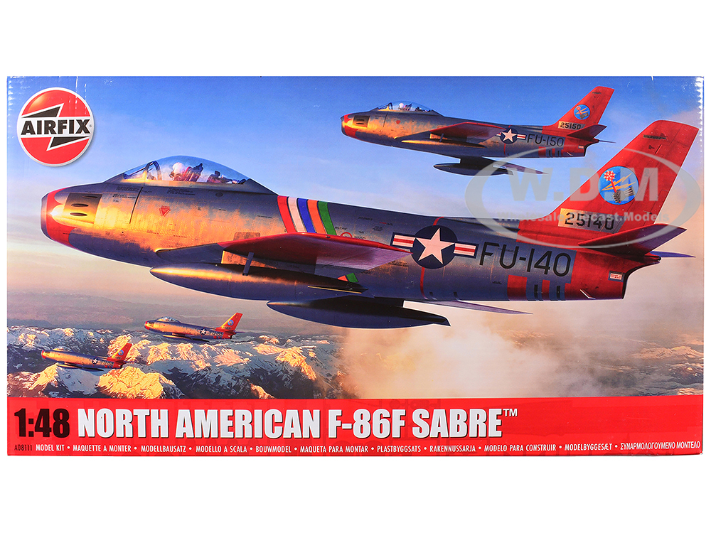 Level 2 Model Kit North American F-86F Sabre Aircraft with 2 Scheme Options 1/48 Plastic Model Kit by Airfix