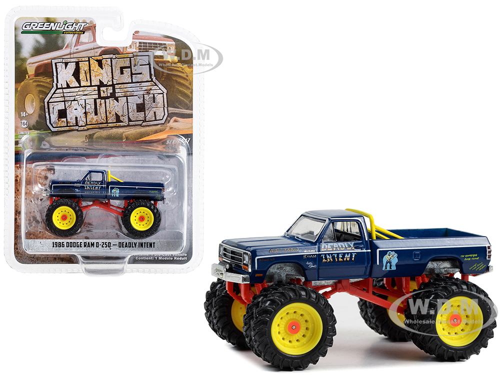 1986 Dodge Ram D-250 Monster Truck Dark Blue Deadly Intent Kings of Crunch Series 13 1/64 Diecast Model Car by Greenlight