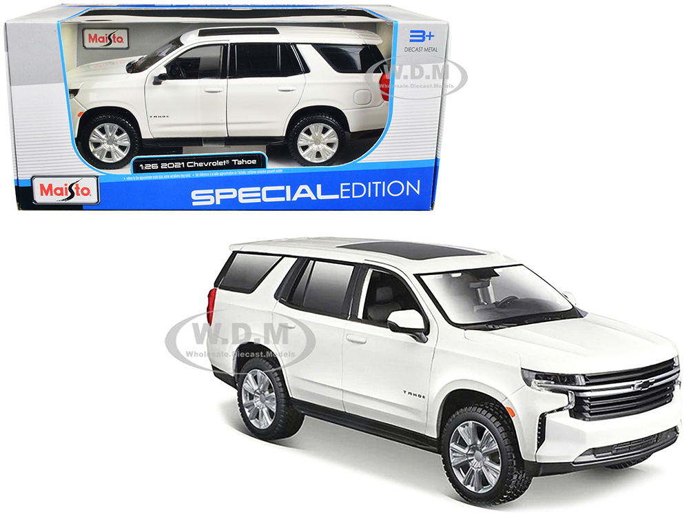 2021 Chevrolet Tahoe White with Sunroof Special Edition 1/26 Diecast Model Car by Maisto