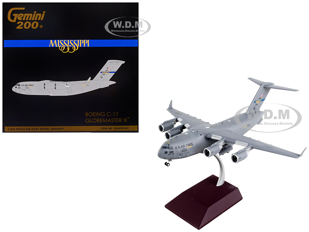 Boeing C-17 Globemaster III Transport Aircraft "Mississippi Air National Guard" United States Air Force "Gemini 200" Series 1/200 Diecast Model Airpl