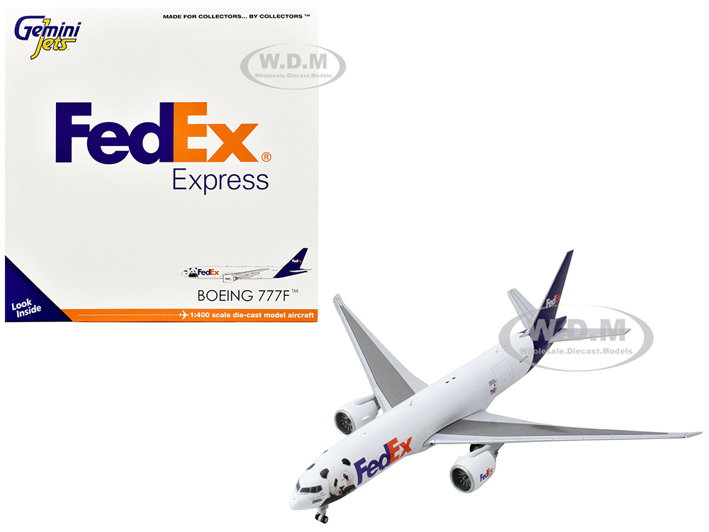 Boeing 777F Commercial Aircraft Federal Express (FedEx) - Panda Express (N886FD) White with Purple Tail 1/400 Diecast Model Airplane by GeminiJets