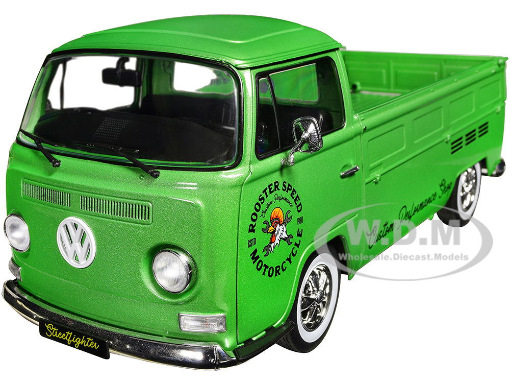 1968 Volkswagen T2 Pickup Truck Green Metallic "Rooster Speed Motorcycle" 1/18 Diecast Model Car by Solido