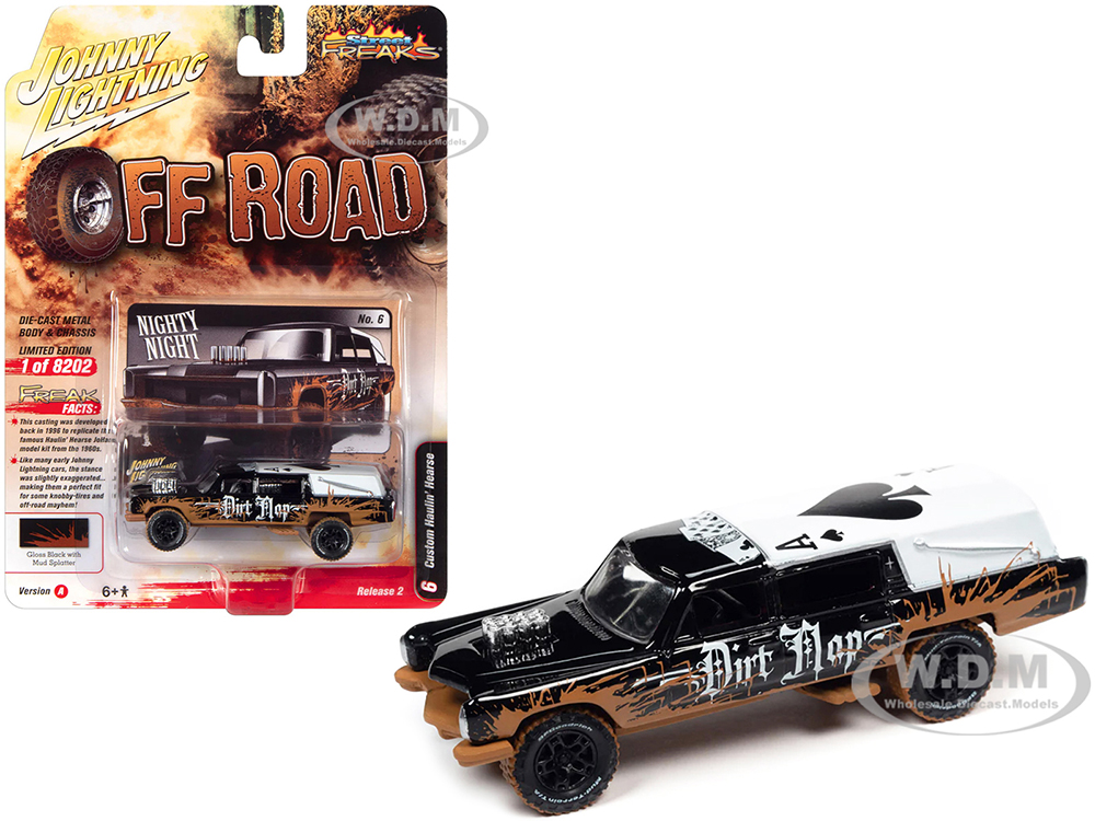 Haulin Hearse Custom Black with Mud Graphics Dirt Mop Off Road Series Limited Edition to 8202 pieces Worldwide 1/64 Diecast Model Car by Johnny Lightning