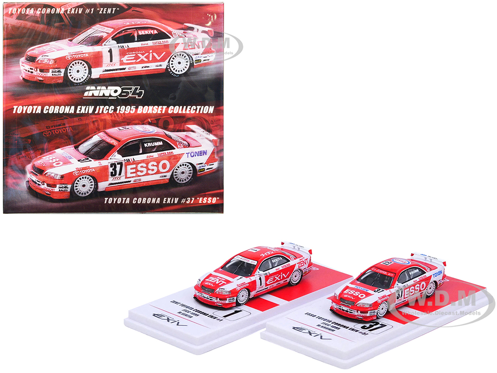 Toyota Corona EXiV #1 Masanori Sekiya ZENT and Toyota Corona EXiV #37 Michael Krumm ESSO RHD (Right Hand Drive) Toyota Team TOMs Japanese Touring Car Championship (1995) 2 piece Box Set Collection 1/64 Diecast Model Car by Inno Models