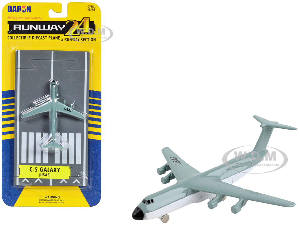 Lockheed C-5 Galaxy Transport Aircraft Gray and White United States Air Force with Runway Section Diecast Model Airplane by Runway24