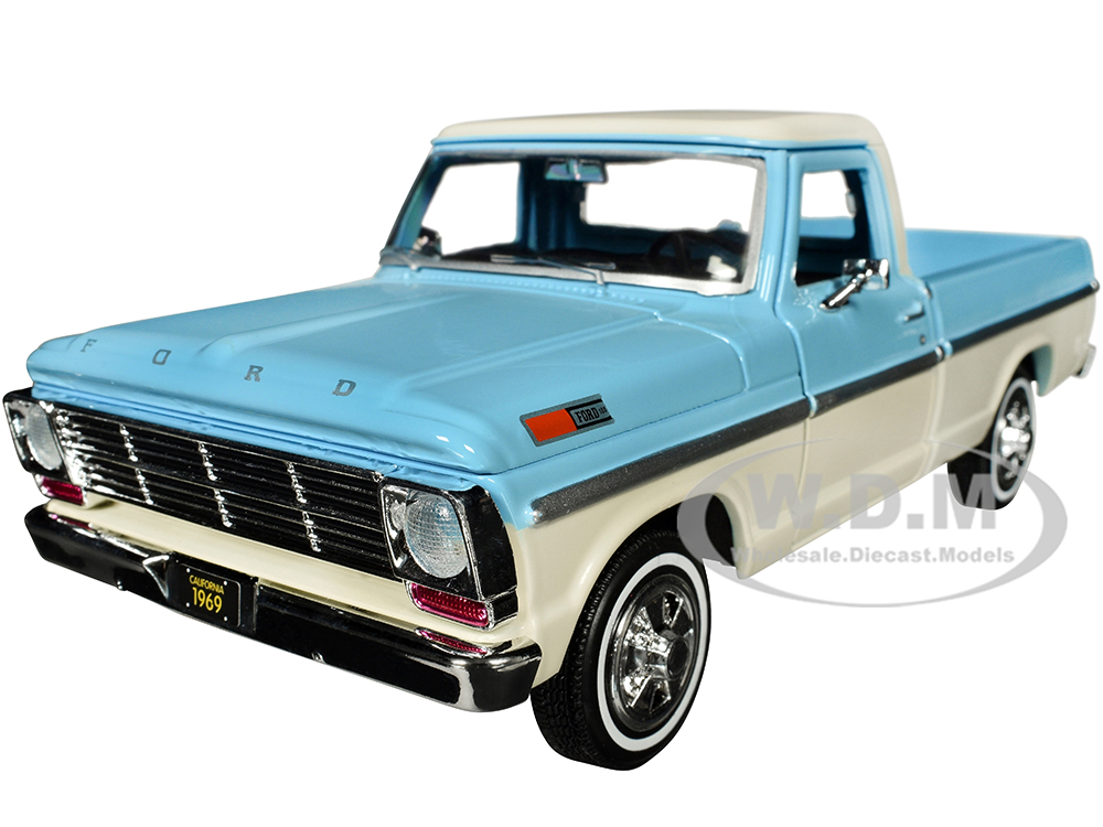 1969 Ford F-100 Pickup Truck Light Blue and Cream "Timeless Legends" Series 1/24 Diecast Model Car by Motormax