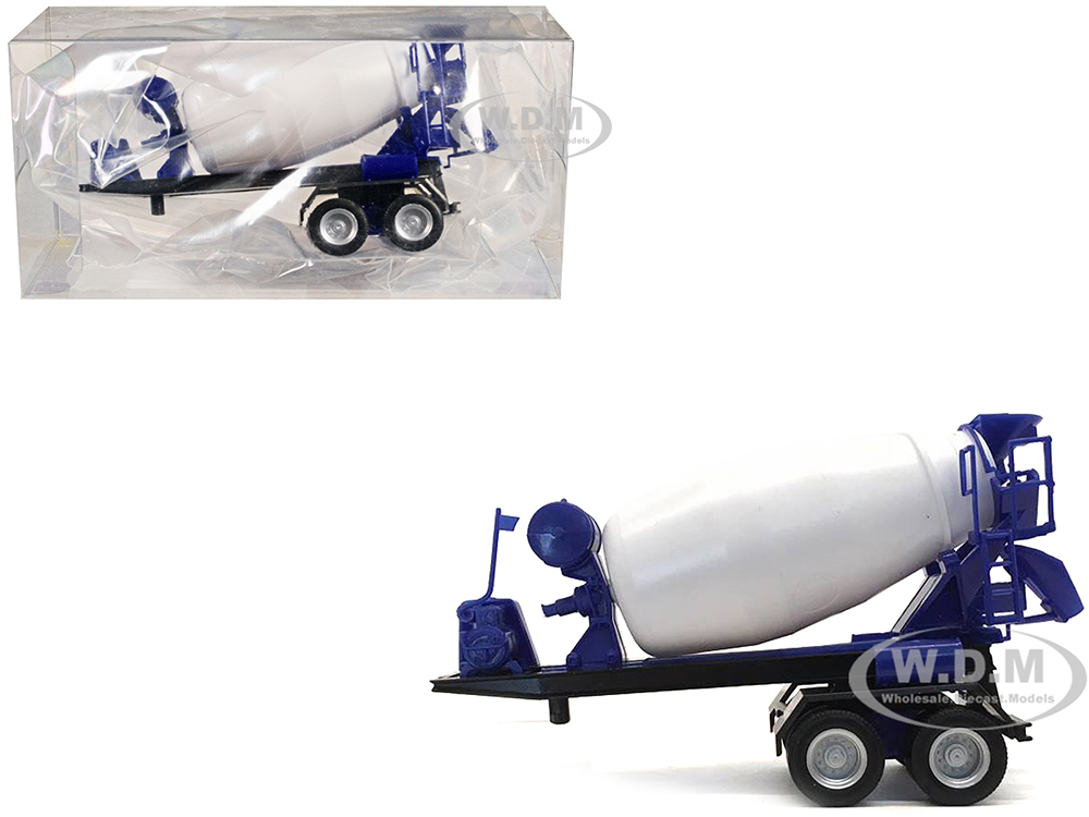 2-Axle Cement Mixer Trailer White and Blue 1/87 (HO) Plastic Model by Promotex