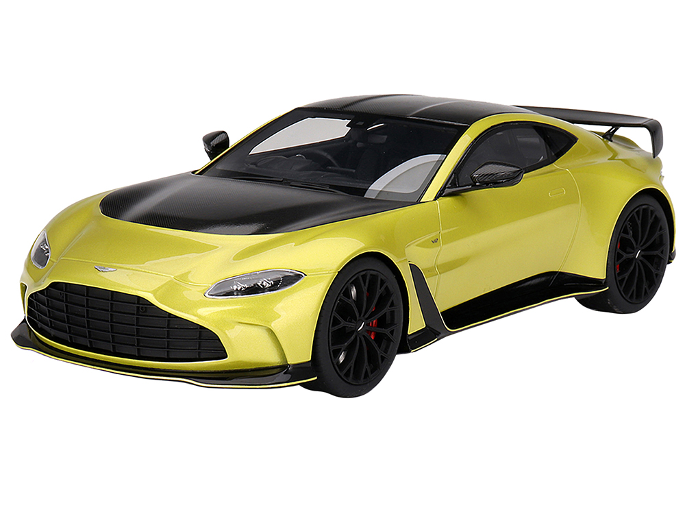 2022 Aston Martin V12 Vantage RHD (Right Hand Drive) Cosmopolitan Yellow with Black Hood and Top 1/18 Model Car by Top Speed