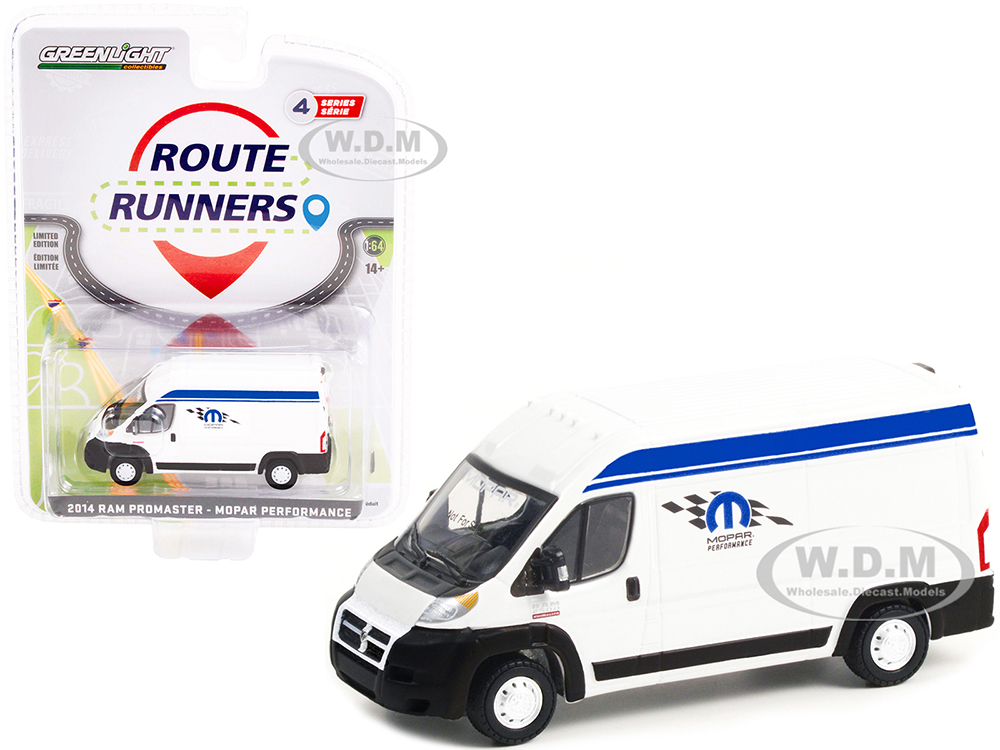 2014 Ram ProMaster Van White with Blue Stripes "Mopar Performance" "Route Runners" Series 4 1/64 Diecast Model Car by Greenlight