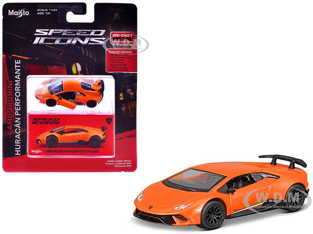 Lamborghini Huracan Performante Orange "Speed Icons" Series 1/64 Diecast Model Car by Maisto