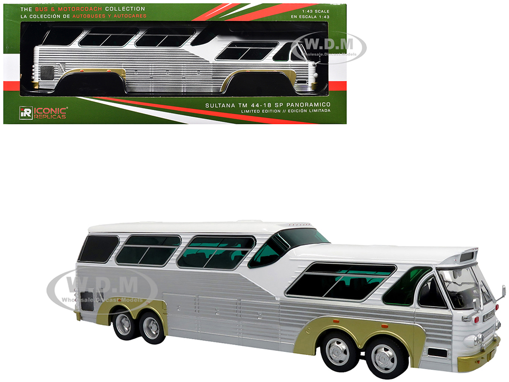 Sultana TM 44-18 SP Panoramico Coach Bus White with Silver Sides The Bus & Motorcoach Collection 1/43 Diecast Model by Iconic Replicas