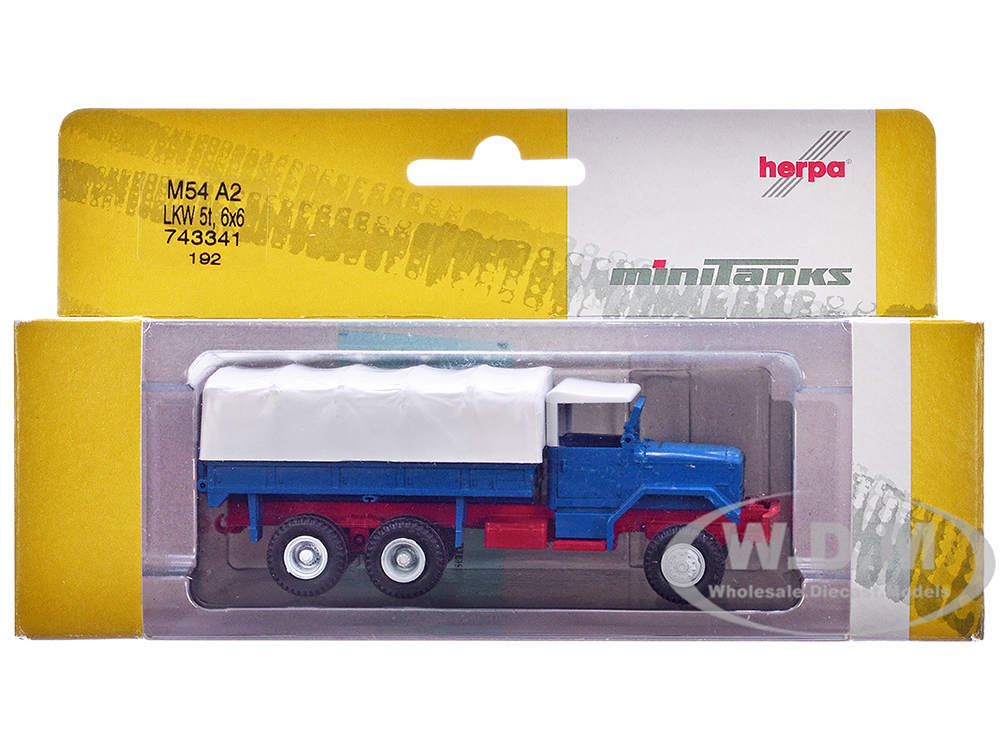 Am General M54 6X6 5/10 Ton Truck Blue with White Top 1/87 (HO) Plastic Model Car by Promotex