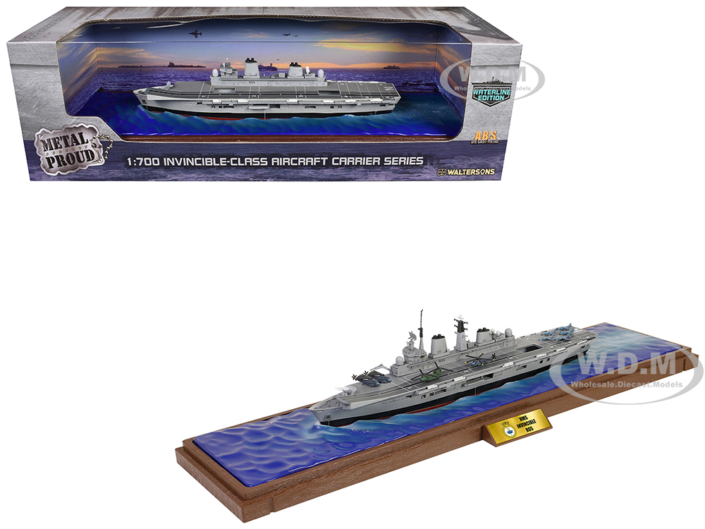 British HMS Invincible (R05) Aircraft Carrier Waterline Edition Falklands War (1982) British Royal Navy Battleship Series 1/700 Diecast Model by Metal Proud