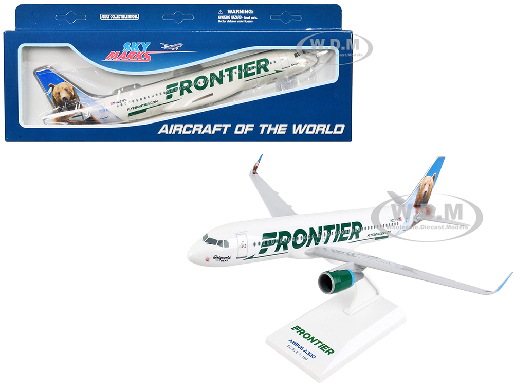 Airbus A320 Commercial Aircraft Frontier Airlines-Grizwald the Bear (N227FR) White with Tail Graphics (Snap-Fit) 1/150 Plastic Model by Skymarks