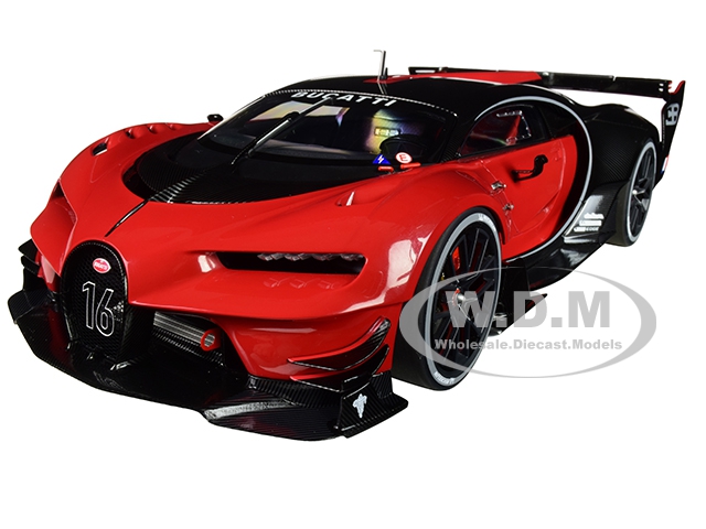 Bugatti Vision Gran Turismo "16" Italian Red And Black Carbon 1/18 Model Car By Autoart