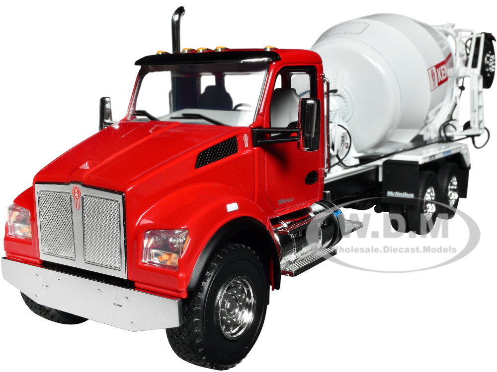 Kenworth T880S Truck with McNeilus Bridgemaster Cement Mixer Red and White 1/34 Diecast Model by First Gear