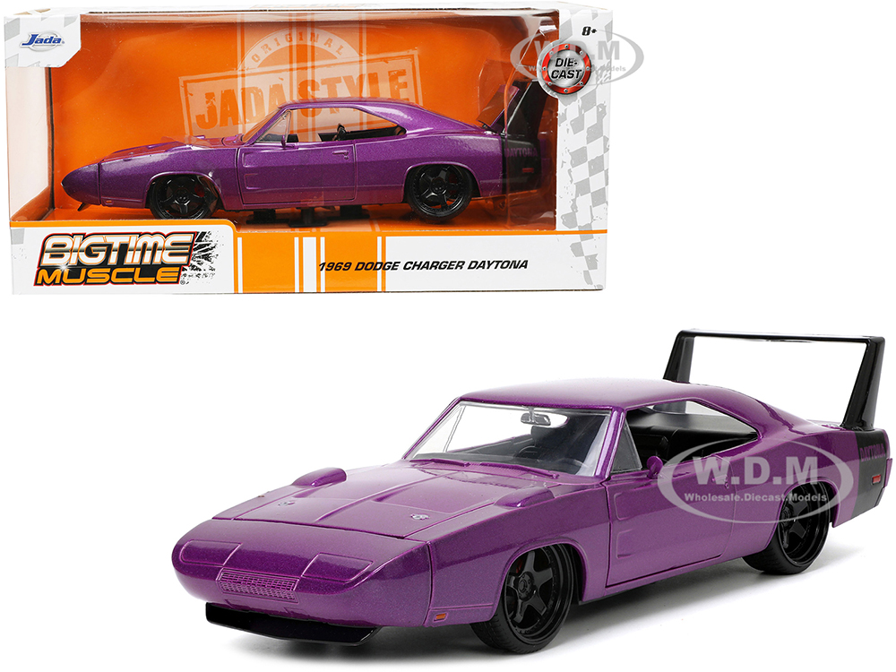 1969 Dodge Charger Daytona Purple Metallic with Black Tail Stripe Bigtime Muscle Series 1/24 Diecast Model Car by Jada