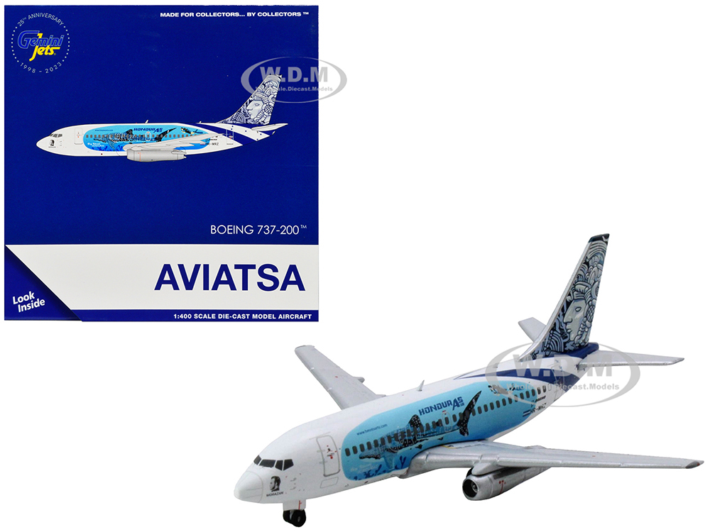 Boeing 737-200 Commercial Aircraft Aviatsa Honduras (HR-MRZ) White with Blue Graphics 1/400 Diecast Model Airplane by GeminiJets