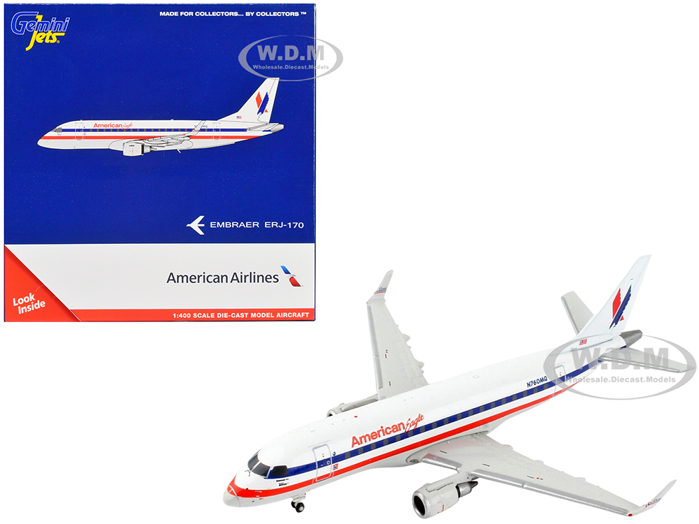 Embraer ERJ-170 Commercial Aircraft "American Airlines - American Eagle" White with Blue and Red Stripes 1/400 Diecast Model Airplane by GeminiJets