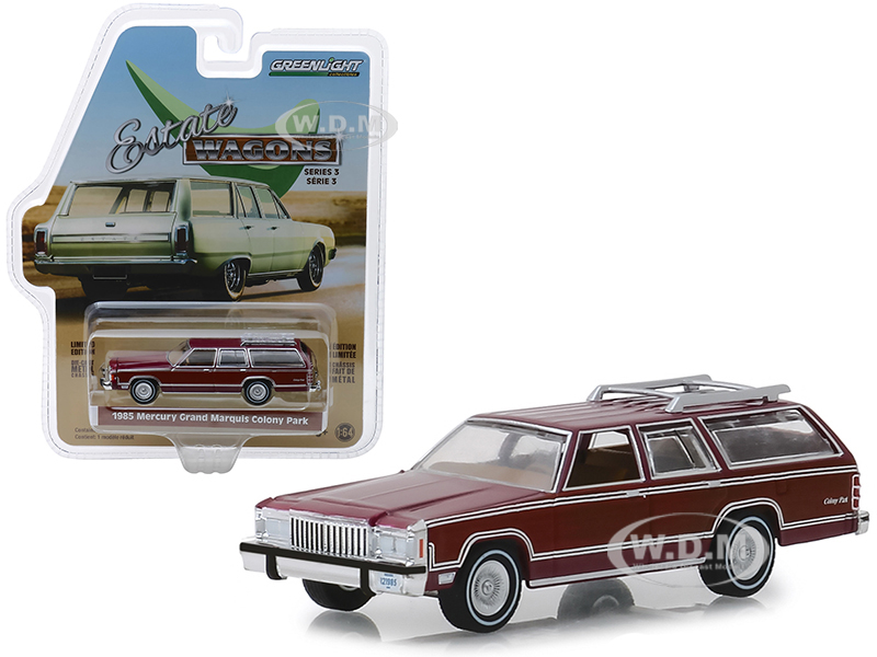 1985 Mercury Grand Marquis Colony Park With Roof Rack Burgundy "estate Wagons" Series 3 1/64 Diecast Model Car By Greenlight