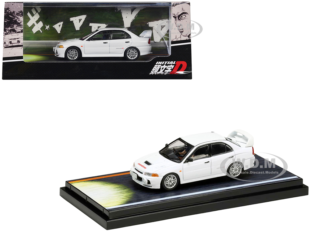 Mitsubishi Lancer RS Evolution IV RHD (Right Hand Drive) White Monstar with Seiji Iwaki Driver Figure Initial D (1995-2013) Manga 1/64 Diecast Model Car by Hobby Japan