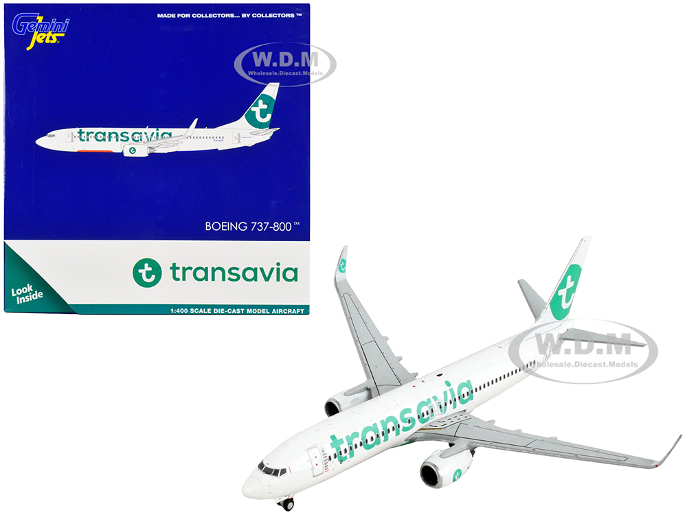 Boeing 737-800 Commercial Aircraft Transavia Airlines White with Green Tail 1/400 Diecast Model Airplane by GeminiJets