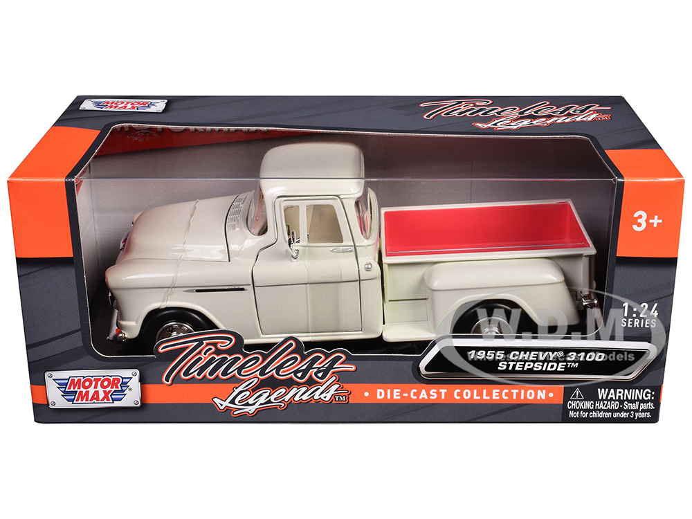 1955 Chevrolet 3100 Stepside Pickup Truck Cream with White Interior Timeless Legends Series 1/24 Diecast Model Car by Motormax