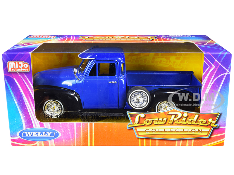 1953 Chevrolet 3100 Pickup Truck Blue and Black Low Rider Collection 1/24 Diecast Model Car by Welly