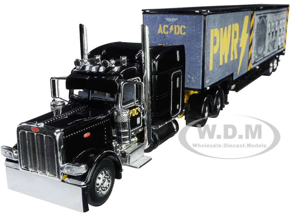 Peterbilt 389 63" Mid-Roof Sleeper Cab with Kentucky Moving Trailer "AC/DC Power Up" Black 1/64 Diecast Model by DCP/First Gear